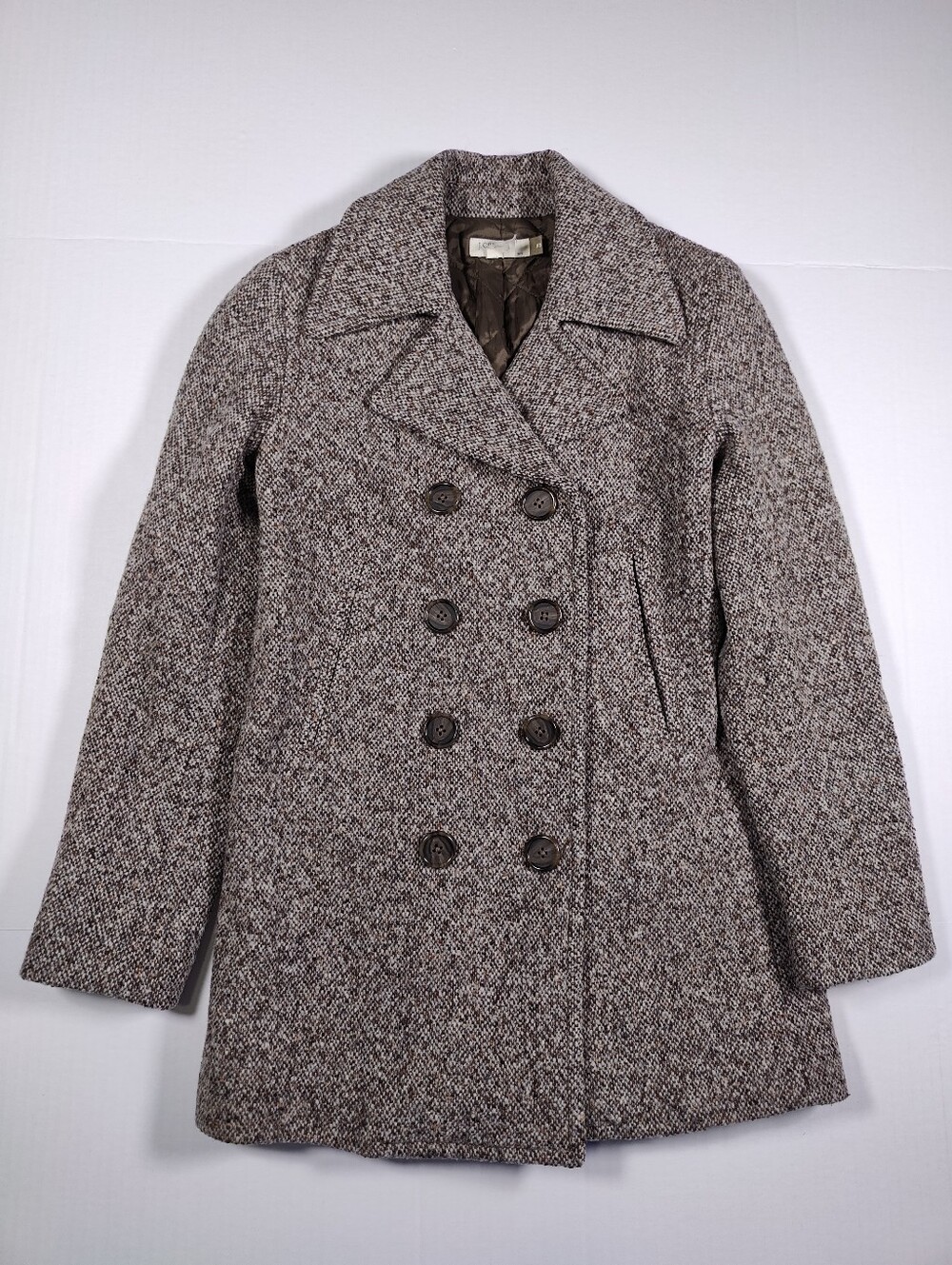 Vintage J CREW Brown Speckle Wool Blend Thinsulate Double Breasted Blazer Sz XS